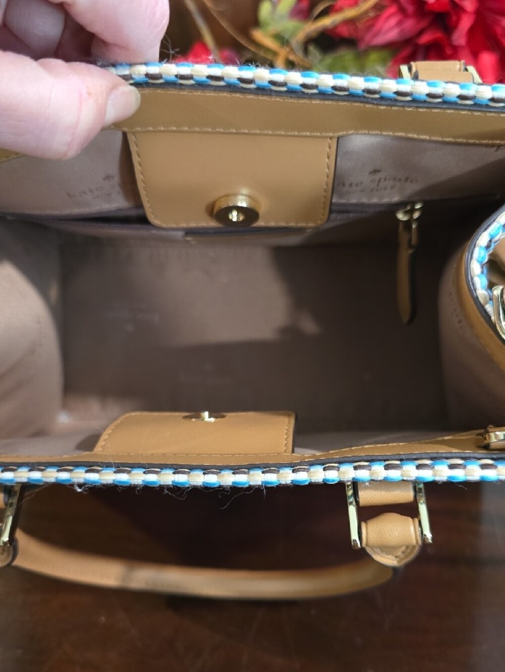 kate spade Pink and Tan Woven Straw Tote - Picture 3 of 5